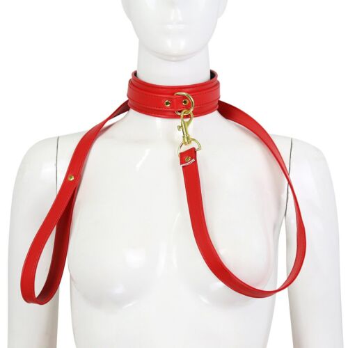 Adult BDSM Bondage Neck Collar With Leash PU Leather Slave Harness Choker - Picture 1 of 33