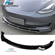 Fits 17-23 Tesla Model 3 Gloss Black PP Front Bumper Lip Splitter 3PC