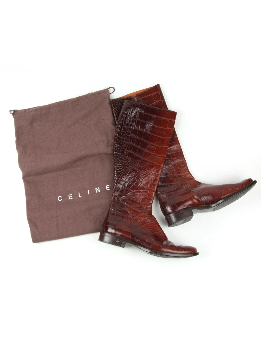 1500 Vintage Celine Crocodie High Zip Riding Boots IT 40.5 US10.5 UK 7.5