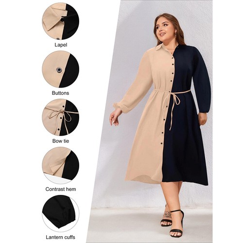PLUS SIZE Plus Size Womens Button V-Neck Midi Dress Evening Cocktail Party Dress - Picture 18 of 20