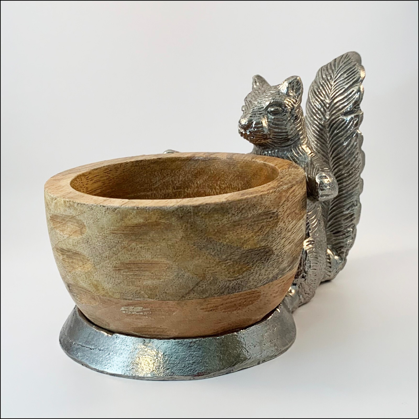 Wood and Metal Squirrel Nut Candy Dish eBay