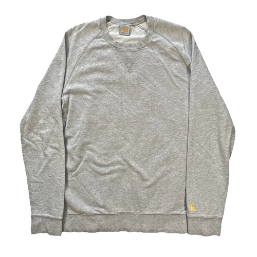 Carhartt Men’s Chase Sweat Jumper Grey Embroidered Logo Sweatshirt Size XL
