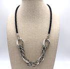 Nwot Michael Dawkins Sterling Silver Necklace Leather Cord Chain Link Adjustable