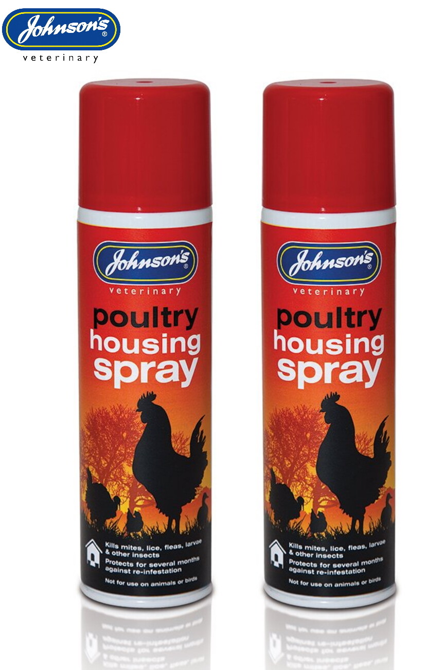 2 X JOHNSONS VETERINARY POULTRY HOUSING SPRAY 250ML KILLS MITES LICE & FLEAS
