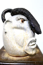 billy joe craven  snake face jug, pottery,  folk art 10''x8''