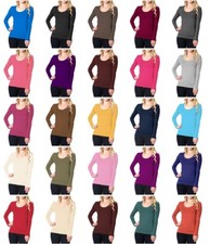 Basic Scoop Neck Long Sleeve Casual TEE SHIRT Sz S L