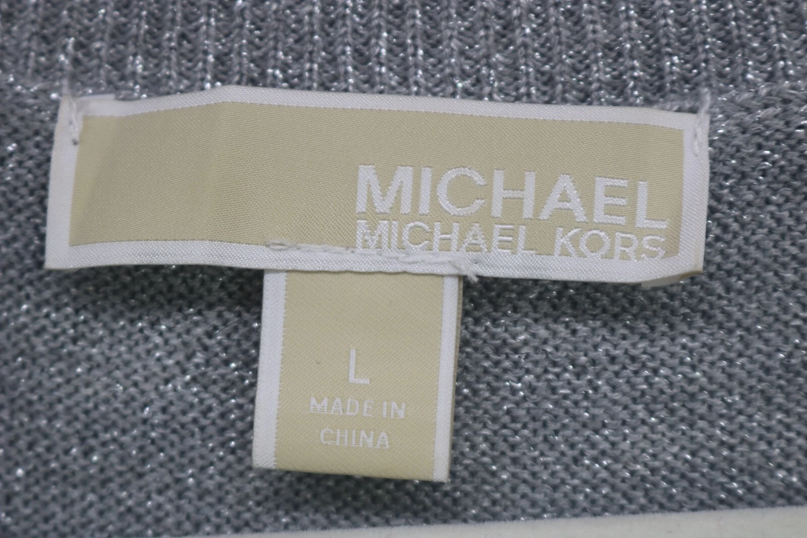 Abito maglione Michael Kors manica lunga a campana argento scintillante L evento sera