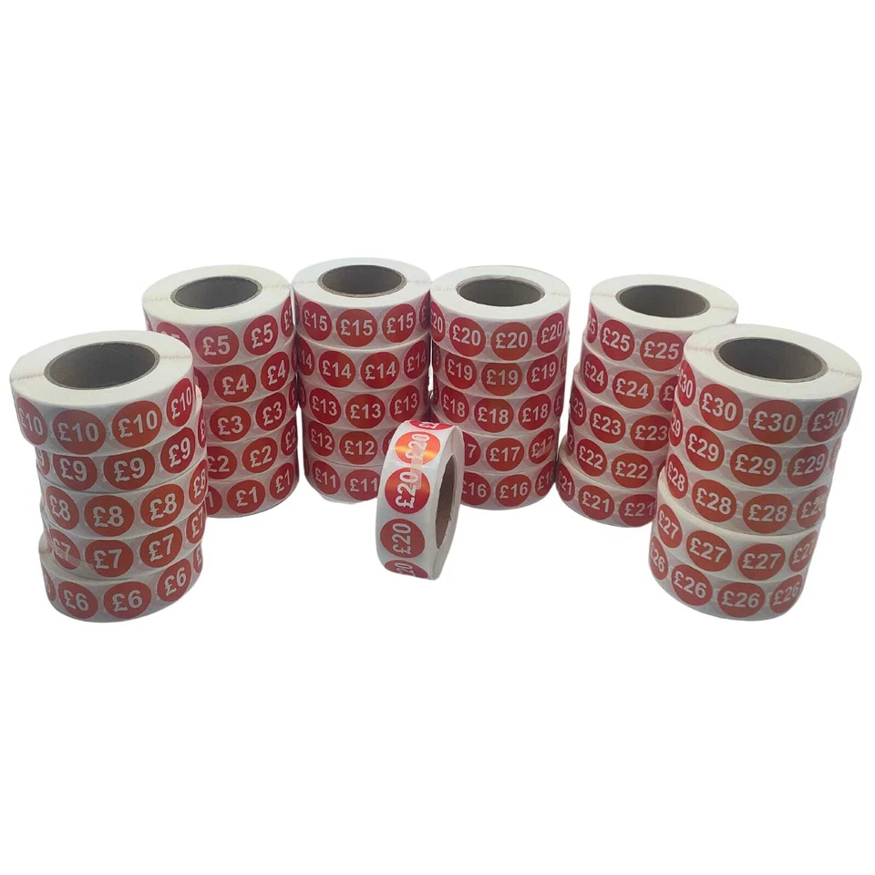 1000 Red Price Stickers 25mm Self Adhesive Sticky Labels for Retail Display