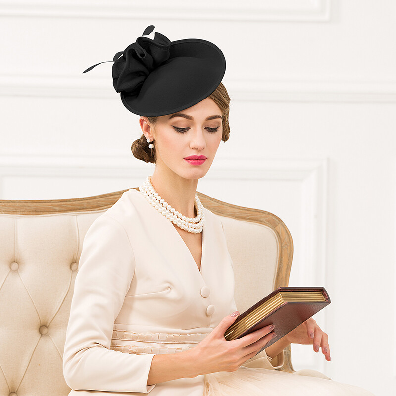Womens Classic Wool Felt Saucer Headpiece Fascinator 