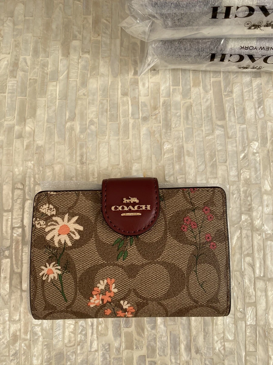 Coach Medium Corner Zip Wallet In Signature Canvas With Wildflower Print  C8730