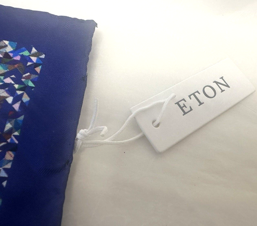 NEW! Eton navy blue silk pocket square with multicoloured geometric pattern - Picture 6 of 9