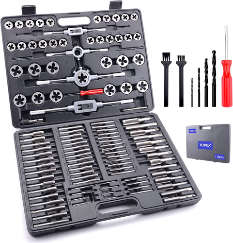 TOPEX 118-Piece Metric Tap and Die Set Screw Thread Drill Repair Kit M2-M18 - Picture 10 of 12