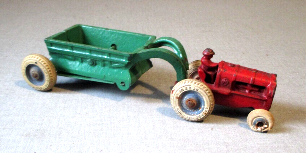 1930-ARCADE CAST IRON TRACTOR & FARM DUMP WAGON-ANTIQUE TOY-ORG- 8