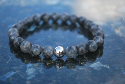 Herren Armband 8mm Tigerauge Larvikit Onyx mit 925 Silber Armband Perlenarmband