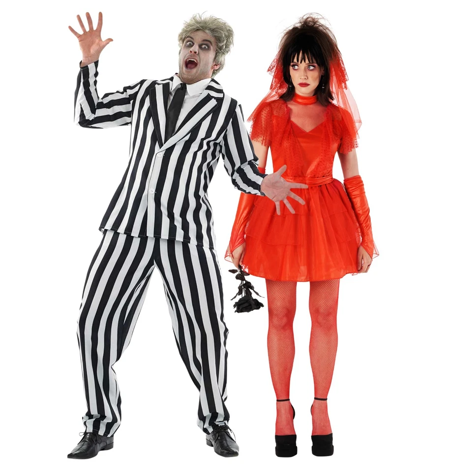 Disfraz de hombre Beetlejuice adulto a rayas loco traje película de terror Halloween Foto 4 de 4