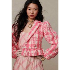 Loveshackfancy Braelynn Crop Tweed Jacket Majestic Pink Size S