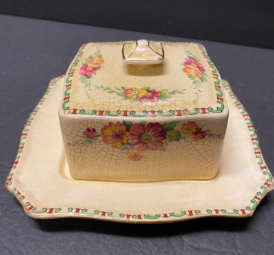 Royal Winton Grimwades Old Cottage Chintz Covered Square Dish Floral Gold Trim