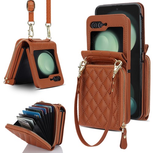 For Samsung Galaxy Z Flip6 Flip5 4 3 Wallet Case Leather Card Holder Cover Strap - Picture 15 of 32