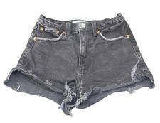Abercrombie  Fitch Black Mom Short High Rise Distressed Raw Hem Denim Shorts 00