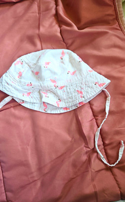 dopodopo baby Anglerhut Weiß/Rosa Flamingo Tiermuster mit Bindeband 62/68