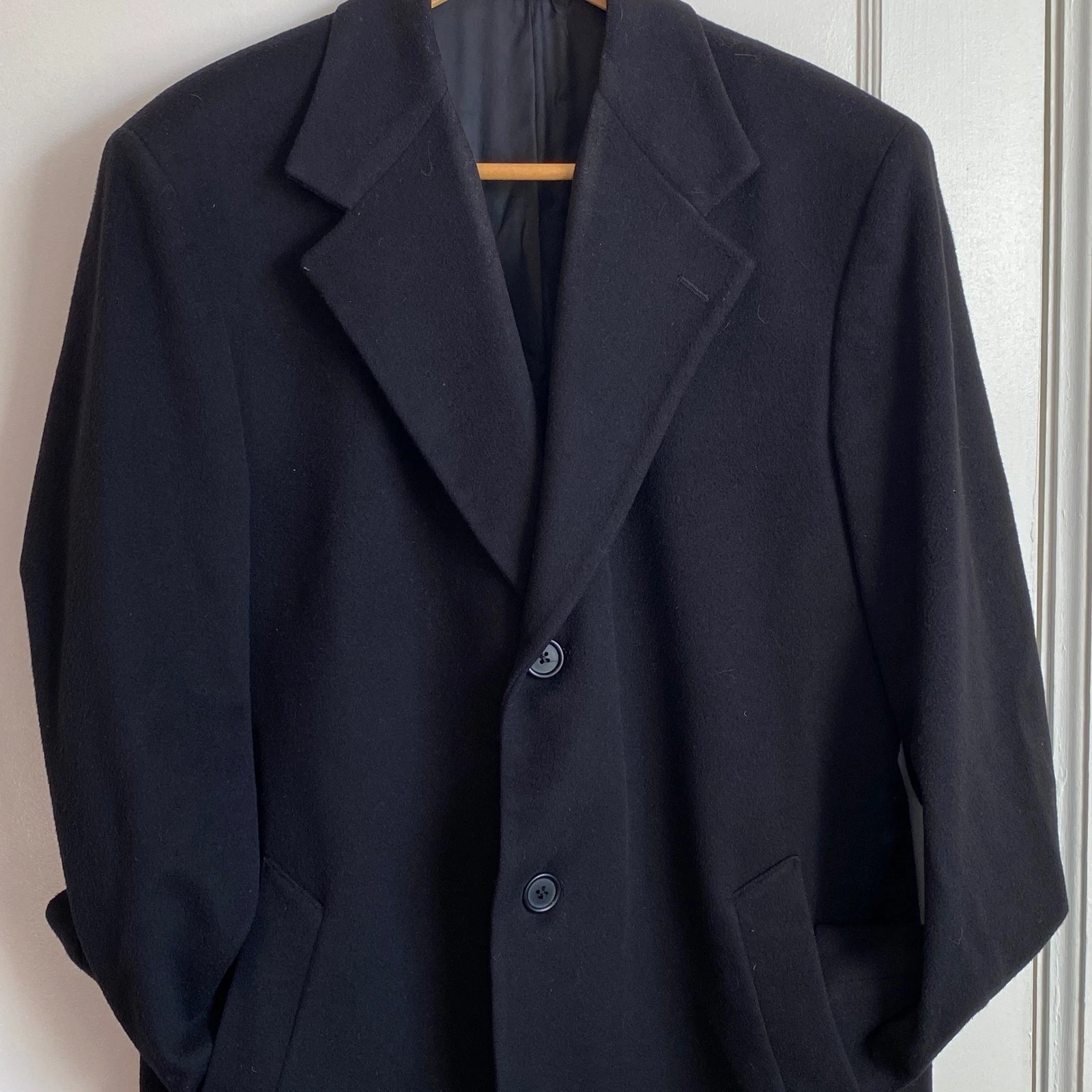 Lands End Mens 40 Regular Black 100% Lambswool Overcoat Made in USA - product detail image 2