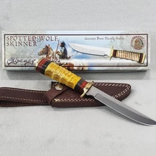 Chipaway Cutlery Spotted Wolf Skinner 10" Fixed Blade Knife W/Sheath Bone Handle