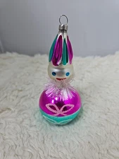 Vintage Glass Clown Elf Christmas Ornament Stand-Up Made in Czechoslovakia