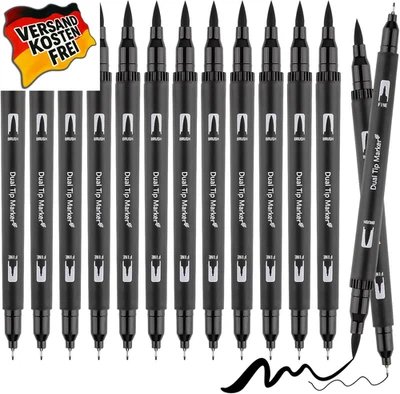 Filzstifte Schwarz Set Fineliner Brush Pen Bullet Journal Wasserdicht 12 Stück