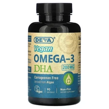 Deva Vegan Omega-3 DHA 90 Vegan Softgels Dairy-Free, Egg-Free, Fish Free,