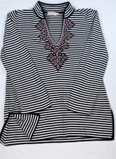 Tory Burch Katama Striped Knit Tunic Top LG Small Soutache Embroidery Nautical