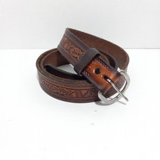 Vintage Tooled Leather Belt size 42 Waist, Acorn Leaf Brown Cowboy Western GUC