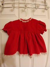 Vintage Red Velvet Dress Cutest One Lace Trim Baby Girls 24 Months