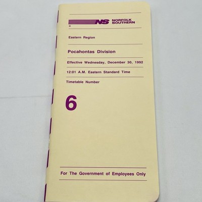 Norfolk Southern Railway Fahrplan #6 Pocahontas Division 1992 Eastern Region