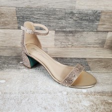 Betsey Johnson Shaye Womens Sandals Sz 8.5 M Light Gold Rhinestone Block Heel