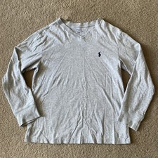 Boys Polo Ralph Lauren Long Sleeve V-Neck T-Shirt S 8 Gray