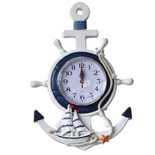 Silent Wall Clock Mediterranean Style Anchor Decor Nautical Ship Wheel Clock.
