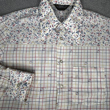 Vintage JCPenney Shirt Mens 15.5 34/35 Multicolor Plaid Floral 70s Funky Retro