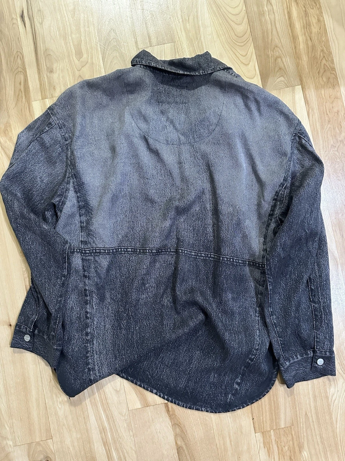ALLSAINTS Hettie Shacket Men’s M Black Denim Lyocell Button Front Pockets image 2