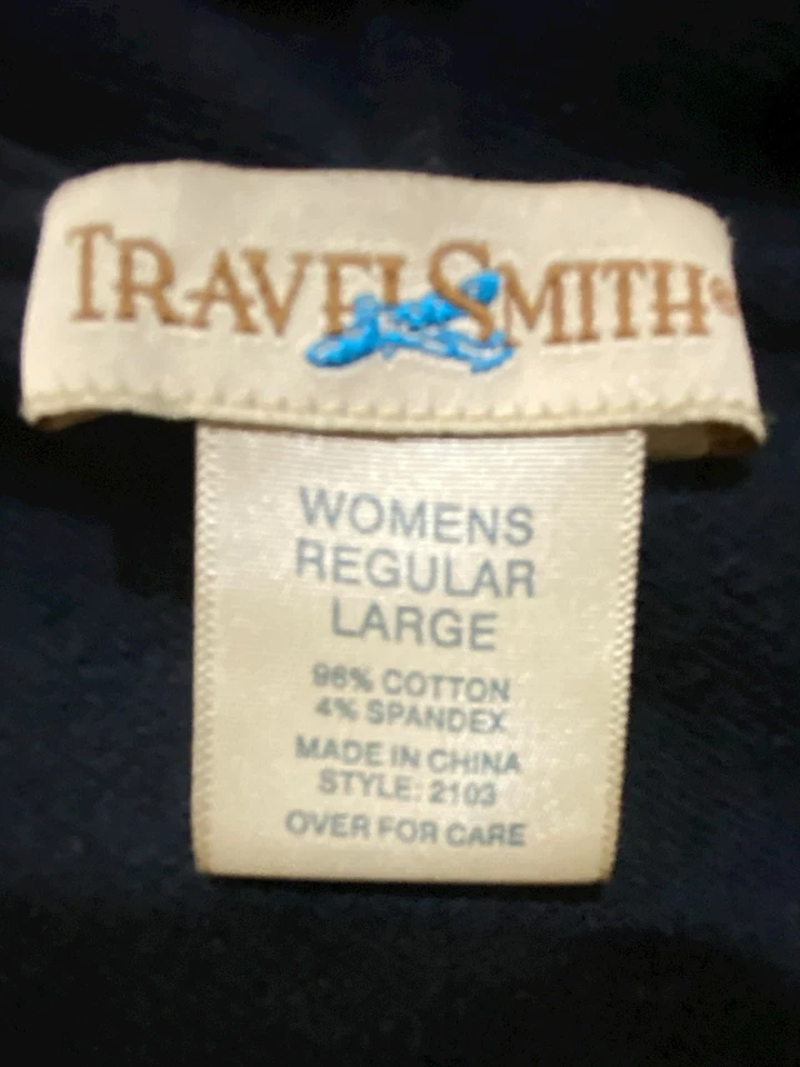 Travel Smith 毛衣女式 L 黑色套衫带帽和松饼口袋柔软弹力 — 第 2/4 张图片