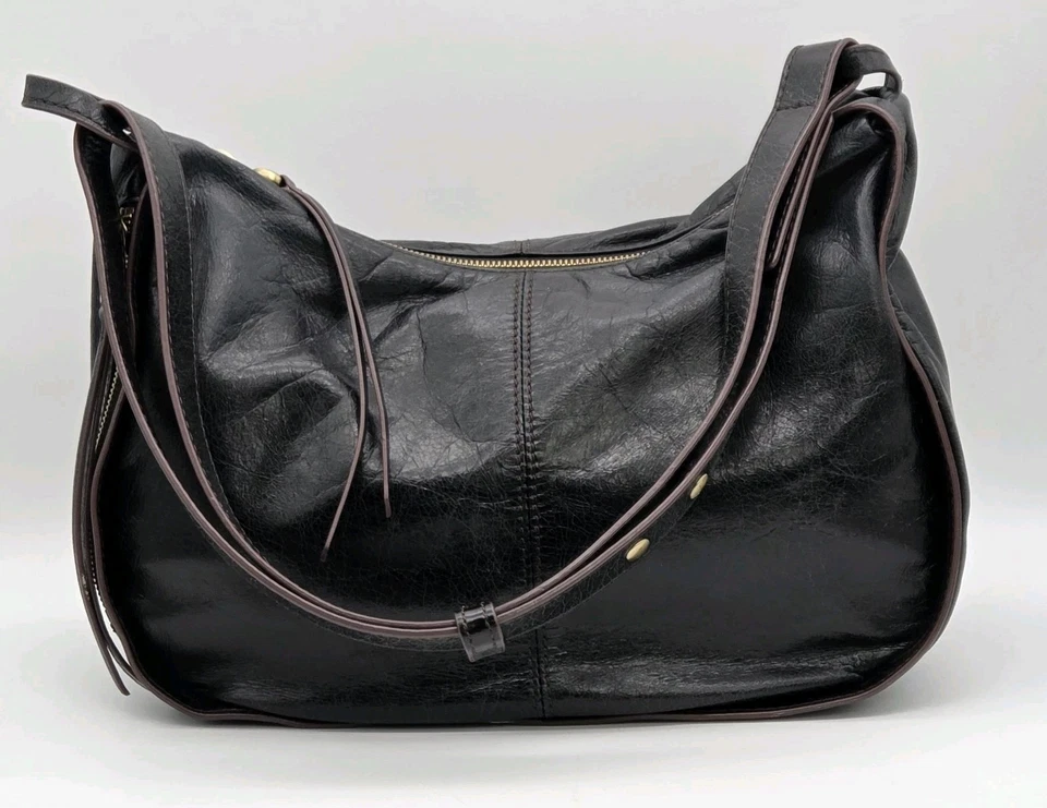 HOBO Arlet Purse Shoulder Bag Black Leather Zip Close Adj. Strap VTG 90s   - Image 4 of 4
