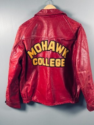 Vintage Mohawk College Red Leather Varsity Jacket Mens Large 60s 70s Canadian