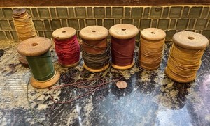 Lot of 7 Antique Vintage Wooden Upholstery Bobbins Spools Thread
