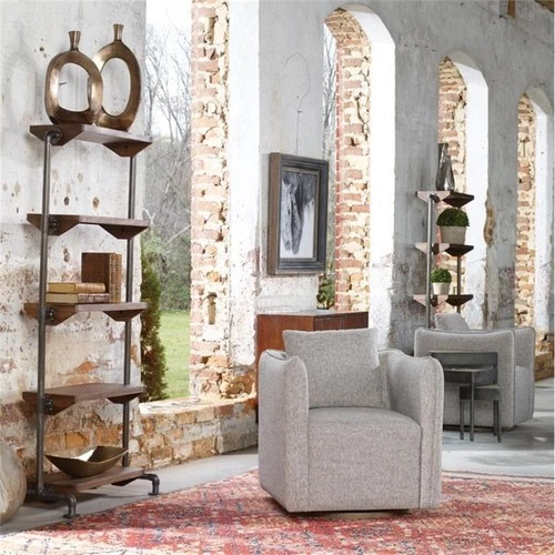 Uttermost Corben Contemporary Wood and Fabric Swivel Chair in Weathered Gray - Picture 7 of 11