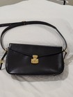 VTG HCL Germany Black Textured Leather Luxury Shoulder Bag Gold SLock Clasp Rare