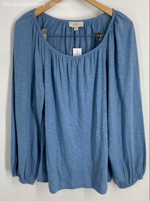 Loft Womens Blue Round Neck Long Sleeve Casual Pullover Blouse Top Size S