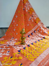 Indian Jamdani Cotton Silk Saree With Unstitched Blouse Women's Party Wear Sari