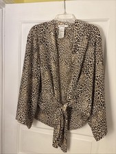 CHICO'S Animal Print Sheer Jacket Cover-Up SZ 2, 12-14 Size Large 3/4-Sleeve