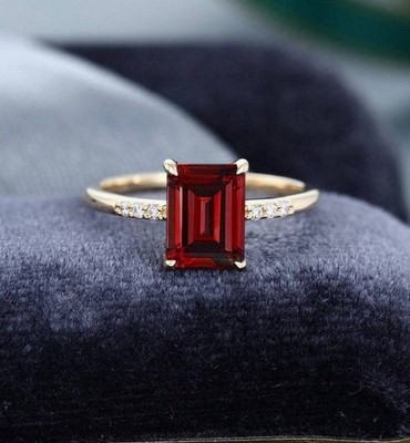 2Ct Emerald Cut Simulated Red Garnet Engagement Ring In 14K Yellow Gold Plated
