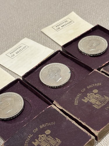 Lot 3 x 1951 Festival of Britain Five Shillings Crown Coins - George VI  - Bild 5 von 7