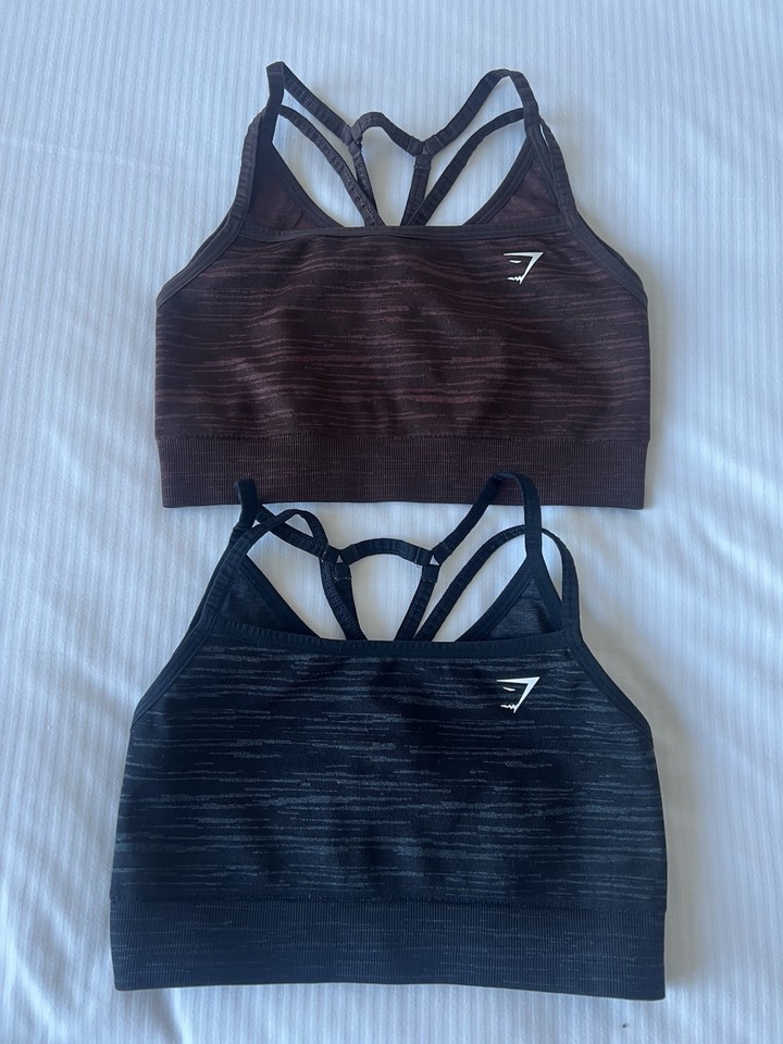 Gymshark 2-Pack Strappy Back Sports Bras Size S Black & Brown Activewear